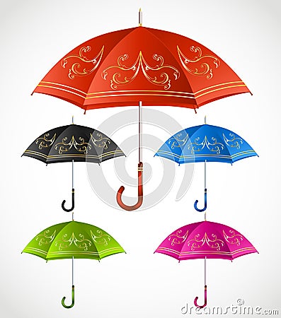 Umbrellas ornamental set. Vector Vector Illustration