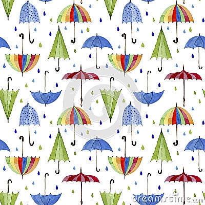 Umbrellas and rain drops on white background Stock Photo