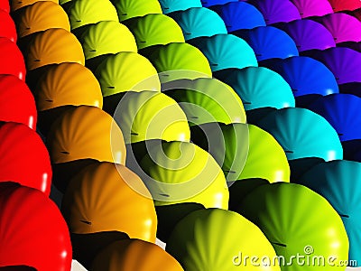 Umbrellas in rainbow hues Cartoon Illustration