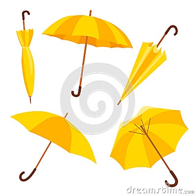 Umbrellas set. Autumn umbrella. Yellow icons. Vector Vector Illustration