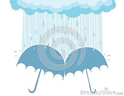 Umbrellas under raining clouds Vector Illustration
