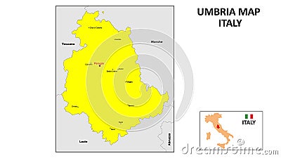 Umbria Map. State and district map of Umbria. Political map of Umbria with the major district Vector Illustration
