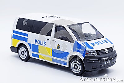 Worn police van, model in scale against a white background Stock Photo