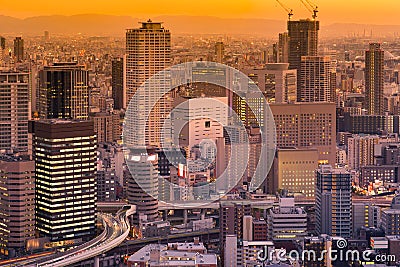 Umeda city office building aerial view sunset tone, Editorial Stock Photo