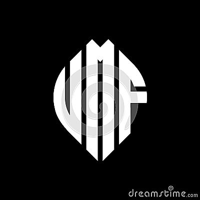 UMF circle letter logo design with circle and ellipse shape. UMF ellipse letters with typographic style. The three initials form a Vector Illustration