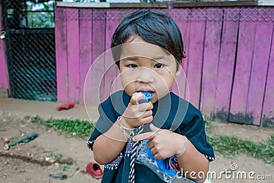 Umphang, Thailand November 26, 2016 - unidentified Karen children 5-8 years old in Karen hill tribe village Editorial Stock Photo