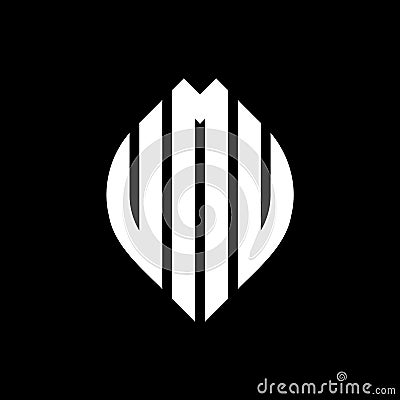UMU circle letter logo design with circle and ellipse shape. UMU ellipse letters with typographic style. The three initials form a Vector Illustration