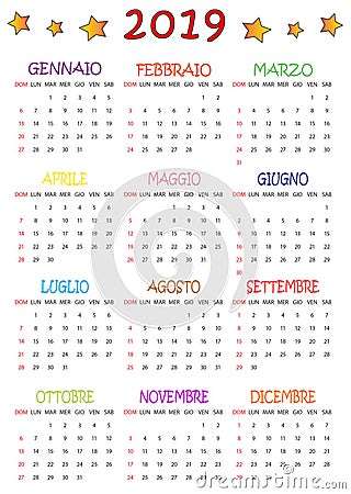 Calendario 2019 Per I Bambini 2019 Stock Photo