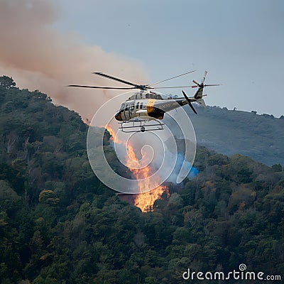 UN helicopter battles forest fire on Lebanons border Stock Photo