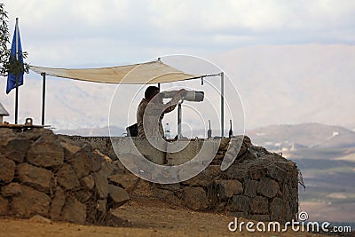 UN Peacekeeper on Mount Bental. Golan Heights Editorial Stock Photo
