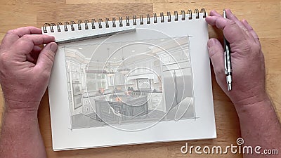 Una cocina personalizada aparece sobre un artista dibujando en una mochila de papel ilustración del vector Una cocina personalizada aparece sobre un artista dibujando en una mochila de papel ilustración del vector