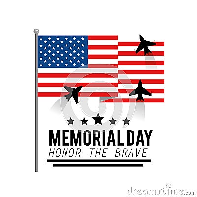 Una flag with airplanes to memorial day Vector Illustration