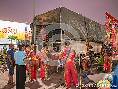 Unacquainted People visit `King taksin Festival` at Wongwianyai bangkok city Thailand. Editorial Stock Photo