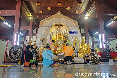 Unacquainted Thailand People Come to Praying Budhha Pose Statue in Wat Na Phra Men Temple in Phra Nakhon Si Ayutthaya Province Editorial Stock Photo