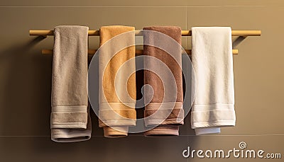 unadorned towel rack holding neatly folded plush towels Generative AI Stock Photo