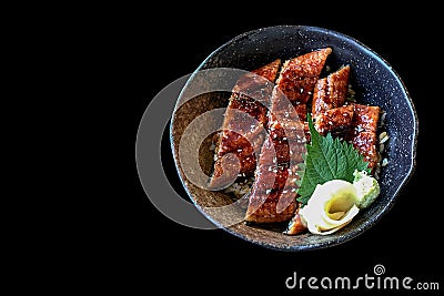 Unagi don Unadon, steamed white rice topped with fillet of fre Stock Photo