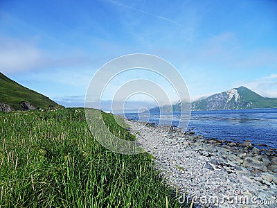 Unalaska , Dutch Harbor.Alaskan wilderness as seen from the ocean. Stock Photo