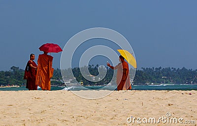 Unawatuna Monks and Mobile Phones Editorial Stock Photo