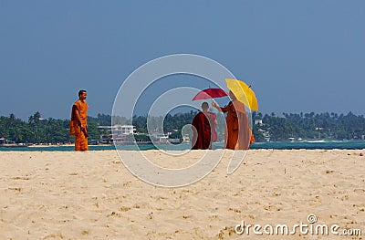 Unawatuna Monks and Mobile Phones Editorial Stock Photo