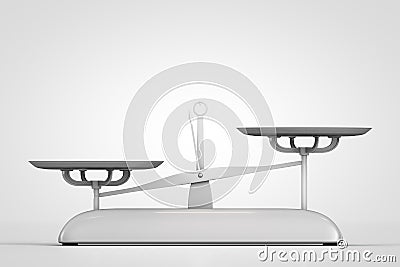 Unbalanced weight-bearing mechanical scales. Copy space Stock Photo