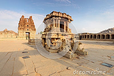 Unbelievable Stone chariot in Hampi Vittala Temple at sunset, india Stock Photo