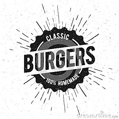 Vector Illustration Vintage Burgers Grilled Food Menu Stamp Vector Illustration