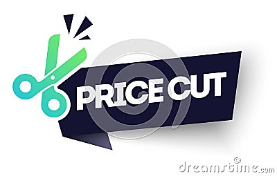 Vector Illustration Price Cut Label. Modern Web Banner Element With Scissor Vector Illustration