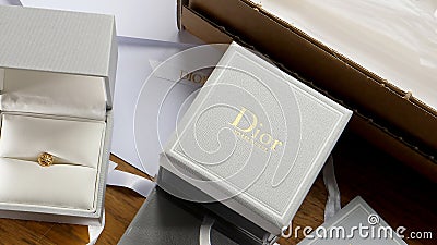 Unboxing unpacking Dior fine jewelry Editorial Stock Photo