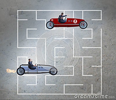 Uncertainty concept with businessman lost in maze labyrinth Stock Photo