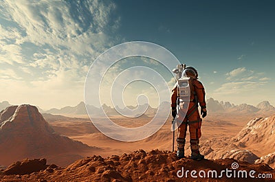 Uncharted Astronaut mars looking rocky ground region. Generate Ai Stock Photo