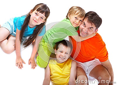 Uncle with nephews and niece Stock Photo