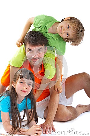 Uncle with niece and nephew Stock Photo