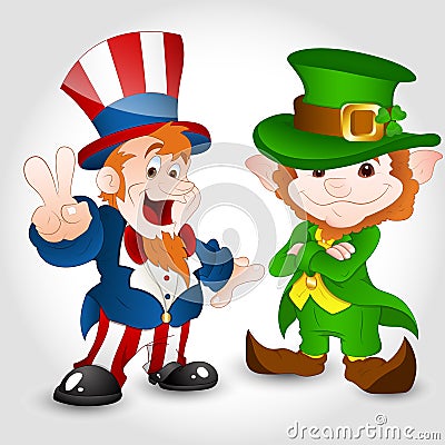 Uncle Sam with Cute Leprechaun Stock Photo