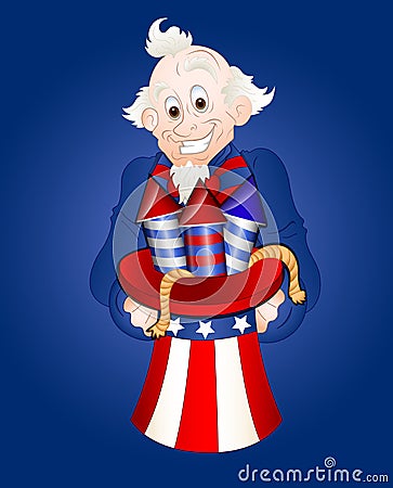 Uncle Sam with Fireworks Vector Stock Photo