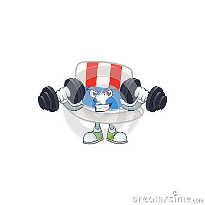 Uncle sam hat mascot icon on fitness exercise trying barbells Vector Illustration