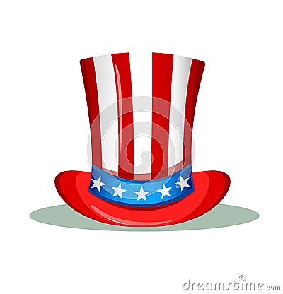 Uncle Sam hat for the 4th of July. USA Independence day greeting card. Vector Illustration