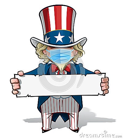 Uncle Sam Holding a Sign - Surgical Mask Vector Illustration