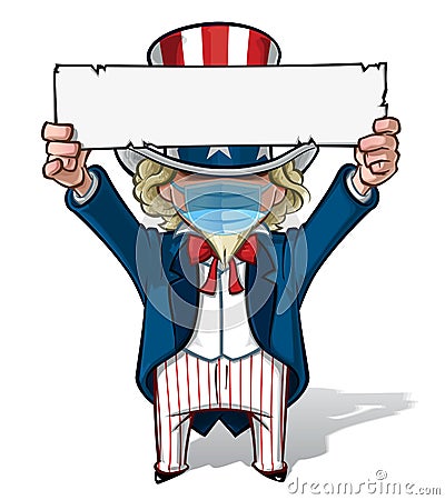 Uncle Sam Holding Up a Sign - Surgical Mask Vector Illustration