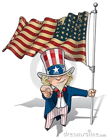 Uncle Sam I Want You - US WWI-WWII (48 Star) Flag Vector Illustration