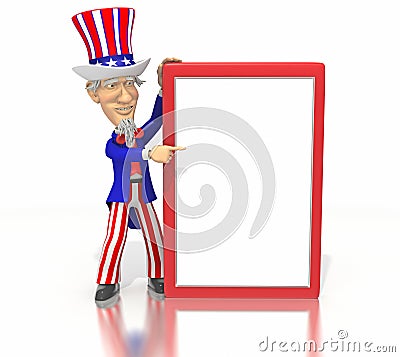 Uncle Sam points at blank sign Stock Photo