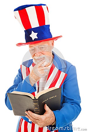 Uncle Sam Reads the Bible Stock Photo