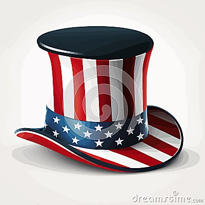 Uncle Sam's hat in a top hat stylized under the Stars and Stripes USA flag vECTOR Cartoon Illustration