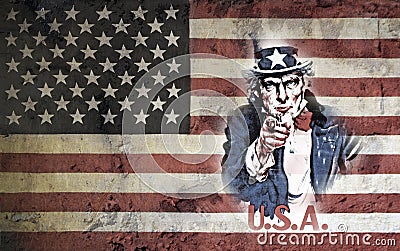 Uncle Sam Set Against The American Flag. Stock Photo