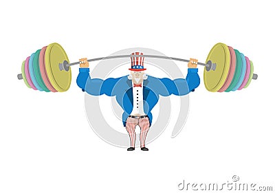 Uncle Sam and sports barbell. Powerful Uncle Sam. Strong Uncle S Vector Illustration