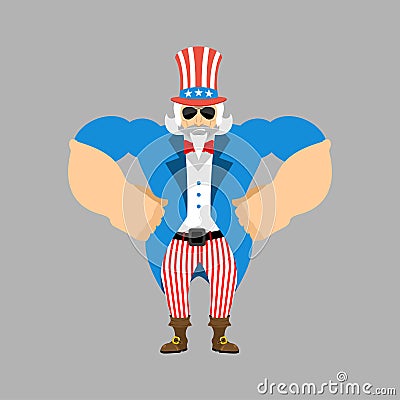 Uncle Sam Strong Cool serious. Uncle Sam smoking cigar emoji. man strict Vector Illustration