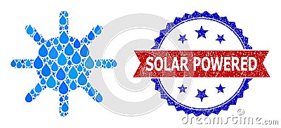 Unclean Bicolor Solar Powered Seal and Mosaic Sun Rays of Blue Water Dews Vector Illustration
