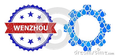 Unclean Bicolor Wenzhou Watermark and Mosaic Gear of Blue Rain Dews Vector Illustration