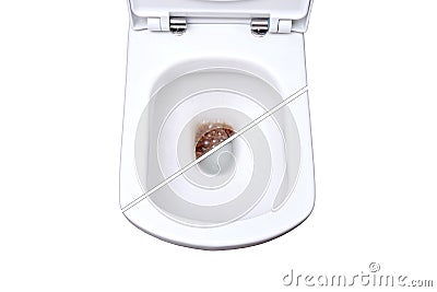 Unclogging toilet dirt. Before and after fixing the blockage problem, isolated on a white background Stock Photo