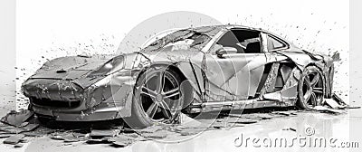 Unconventional Assemblage: Abstract Car in Gutai Aesthetic with Scratched Texture Cartoon Illustration