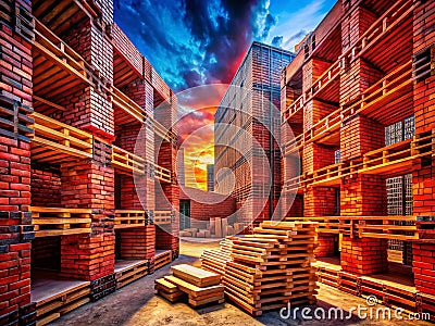 Unconventional Construction Methods Exploring a Novel Building Design Using Red Bricks and Pallets Stock Photo